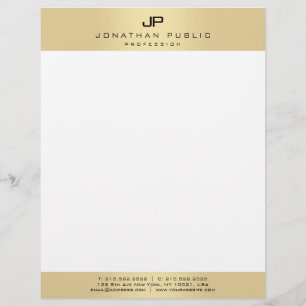 Papel Timbrado Dourado Monograma Branco Moderno Modelo Personaliz