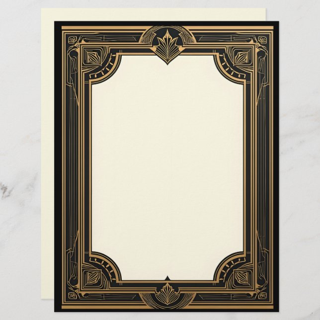 Papel Timbrado Dourado no Black Art Deco Classic (Frente/Verso)