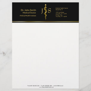 Papel Timbrado Dourado no Black Classy Rod of Asclepius Medical
