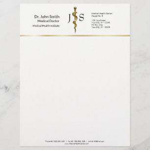 Papel Timbrado Dourado no White Classy Rod of Asclepius Medical