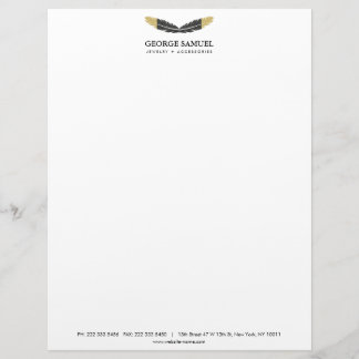 Papel Timbrado Dourado Tendência Boho Penas Designer Branco