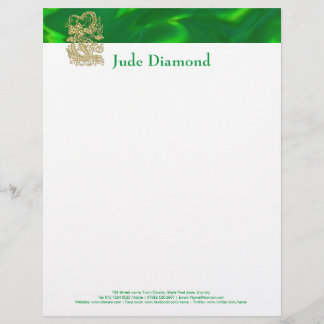 Papel Timbrado Dragão Dourado embutido em Satin Verde