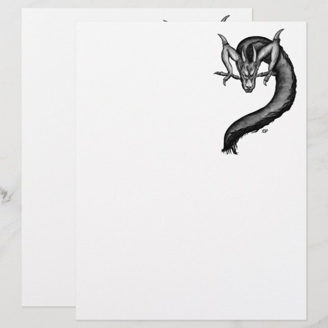 Papel Timbrado Dragão no estilo de tatuagem (Frente/Verso)
