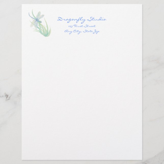 Papel Timbrado Dragonfly Personalizada com Aquarela Azul e Verde (Frente)