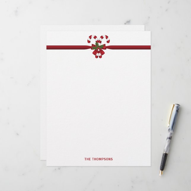 Papel Timbrado Duas Bengalas de Natal Vermelhas e Brancas com Tex (Frente/Verso In Situ)