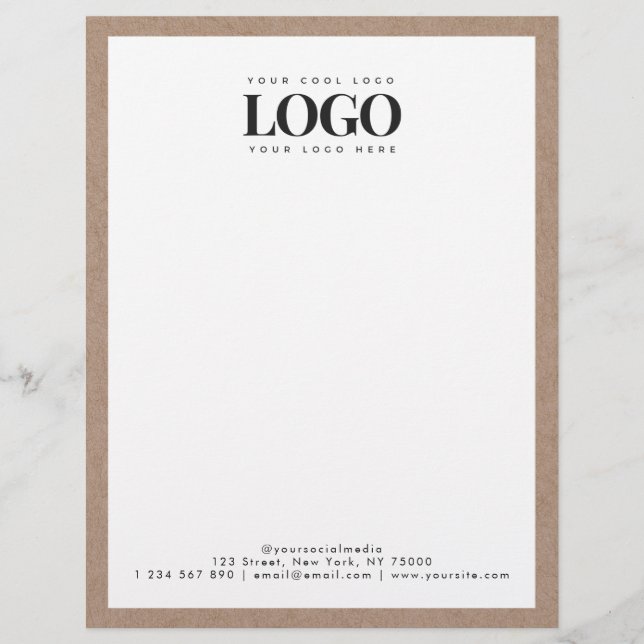 Papel Timbrado Earthy Kraft adiciona seu texto de logotipo comerc (Frente)