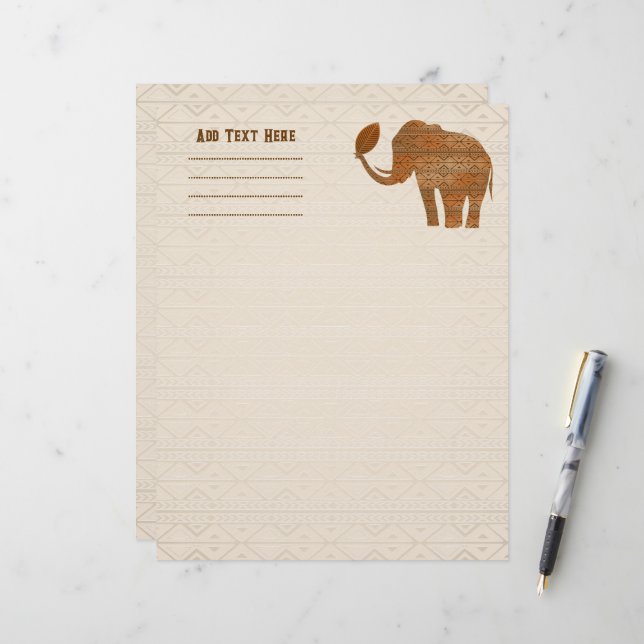 Papel Timbrado Elefante - Design de Arte Tribal (Frente/Verso In Situ)