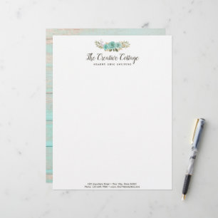 Papel Timbrado Elegância Rústica Turquesa Floral Casa Abandonada 