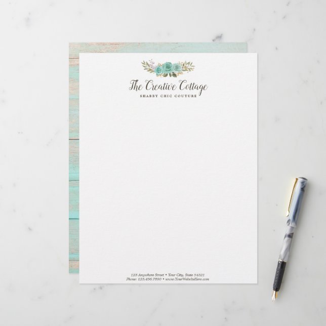 Papel Timbrado Elegância Rústica Turquesa Floral Casa Abandonada  (Frente/Verso In Situ)