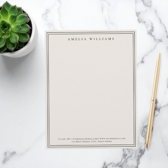 Papel Timbrado Elegant Black and Ivory Minimalist Two Border (Criador carregado)