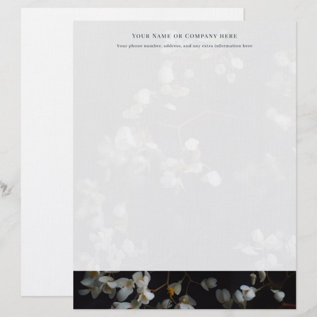 Papel Timbrado Elegant Dark and white Floral Letterhead (Frente/Verso)