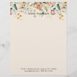 Papel Timbrado Elegant Peony Hydrangea Floral Pattern Border