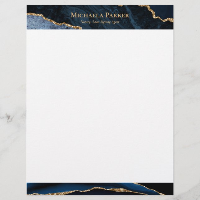 Papel Timbrado Elegante Azul Marinho Dourado Ágata Negócios  (Frente)
