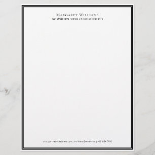 Papel Timbrado Elegante Black White Border Name Address Letterhea