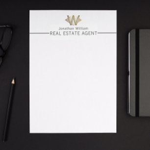 Papel Timbrado Elegante branco clássico e monograma personalizado