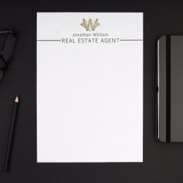 Papel Timbrado Elegante branco clássico e monograma personalizado