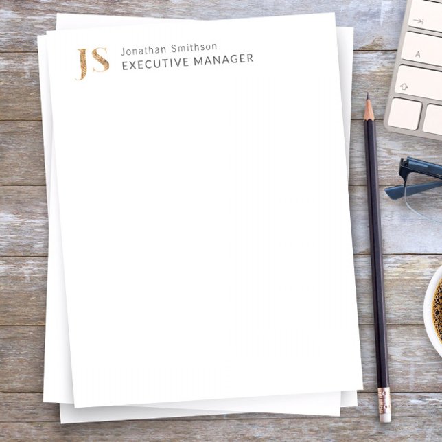 Papel Timbrado Elegante branco clássico e monograma personalizado (Criador carregado)