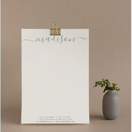 Papel Timbrado Elegante Chic Manuscrito Sage Green