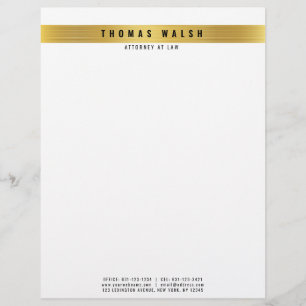 Papel Timbrado Elegante Dourado com Cabeçalho das Linhas Douradas