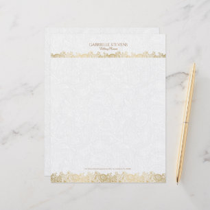 Papel Timbrado Elegante Dourado E Branco Paisley Lace