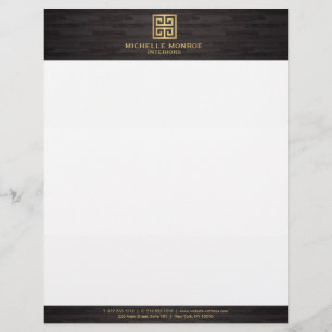 Papel Timbrado Elegante Dourado Grego-Chave Designer Woodgrain