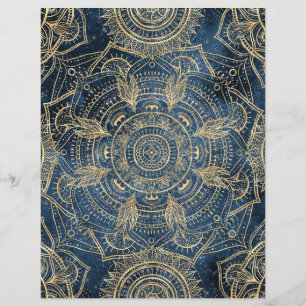 Papel Timbrado Elegante Dourado Mandala Blue Whimsy Design