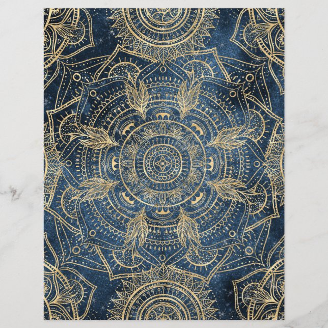 Papel Timbrado Elegante Dourado Mandala Blue Whimsy Design (Frente)