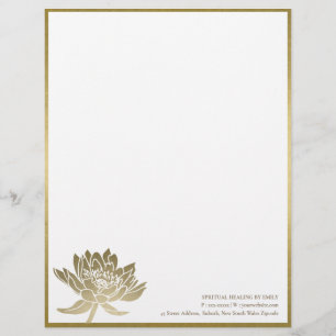 PAPEL TIMBRADO ELEGANTE FAUX DOURADO LOTUS FLORAL BUSESS