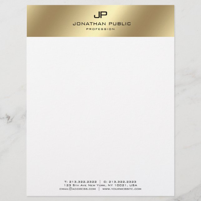 Papel Timbrado Elegante Faux Dourado Monograma Básico (Frente)