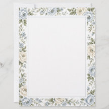 Elegante Floral Azul e Marfim