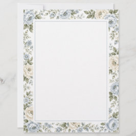 Papel Timbrado Elegante Floral Azul e Marfim