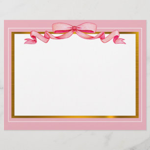 Papel Timbrado Elegante Floral Rosa e Moldura Dourada "Obrigado" 