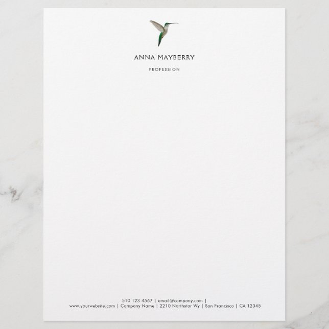 Papel Timbrado Elegante Hummingbird Letterhead (Frente)