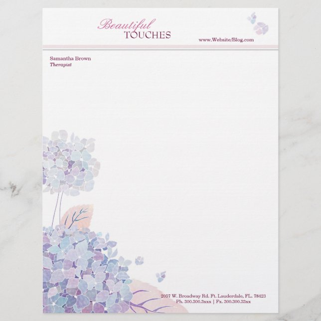 Papel Timbrado Elegante Hydrangeas Esthetician Business (Frente)