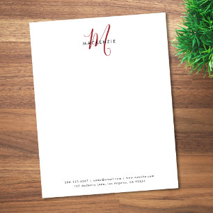 Papel Timbrado Elegante Monograma Branco Moderno em Letra de Form