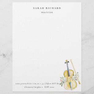 Papel Timbrado Elegante Músico de Violino Professor de Música aqu