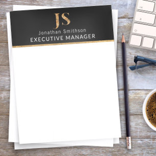 Papel Timbrado Elegante, preto e Dourado monograma personalizado