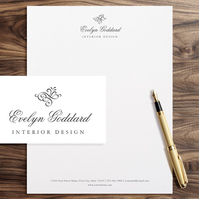 Papel Timbrado Elegante Roteiro de Caligrafia Florescer Profissio (Criador carregado)
