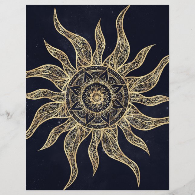 Papel Timbrado Elegante Sol Dourado Mandala Blue Nebula Design (Frente)