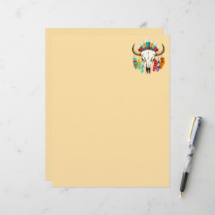 Papel Timbrado Emblema Nativo Americano de Crânio de Búfalo
