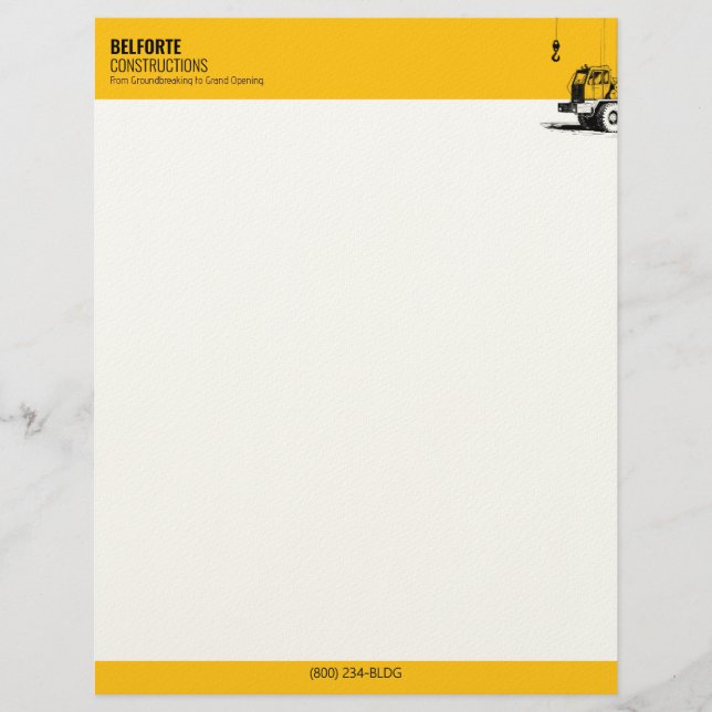 Papel Timbrado Empresa de Construção Yellow & Black Crane (Frente)