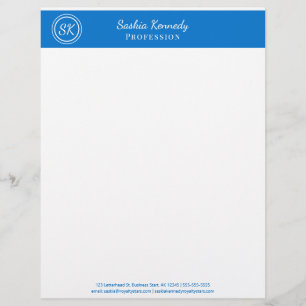 Papel Timbrado Empresa Elegante de Monograma Profissional Azul M