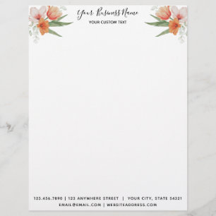 Papel Timbrado Empresa Floral Moderna Elegante Femine Watercolor
