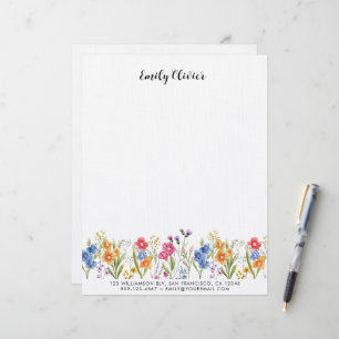 Papel Timbrado Endereço Personalizado do Nome Floral Clássico de 