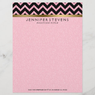 Papel Timbrado Ênfase Dourada Glitter Preto-Cor-de-Rosa Elegante