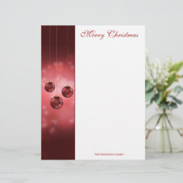 Papel Timbrado Enfeites Festivos de Natal Vermelhos em Bokeh Verm