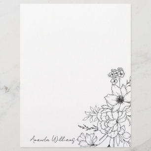 Papel Timbrado Escrita de Carta Sofisticada com Floral Letterhead