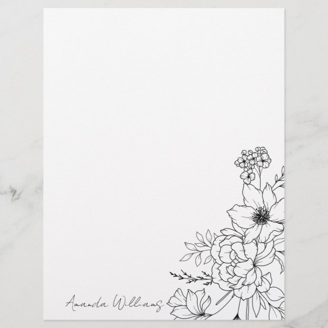 Papel Timbrado Escrita de Carta Sofisticada com Floral Letterhead (Frente)