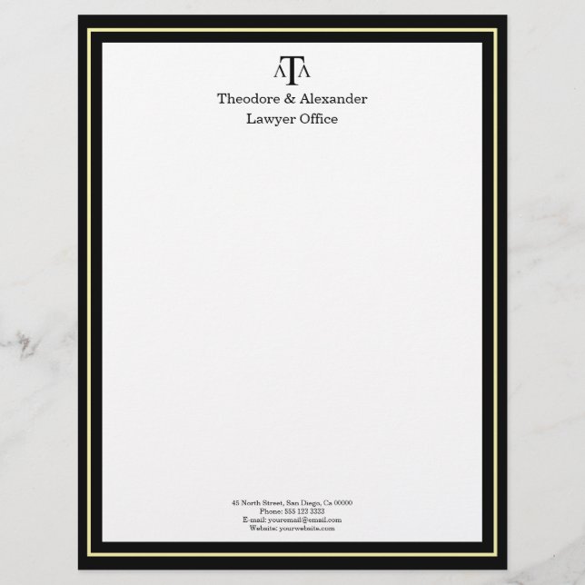 Papel Timbrado Escritório de Advogado Preto Moderno  (Frente)