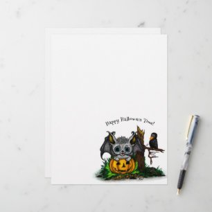 Papel Timbrado Esperando o Halloween, Cute Bat e Raven